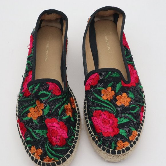 Anthropologie Embroidered Floral Espadrille Shoes Size 39 - Picture 1 of 6